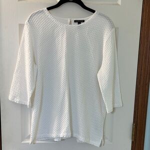 EILEEN FISHER Tencel Organic Cotton Honeycomb White Boxy Shirt Top Women’s Large